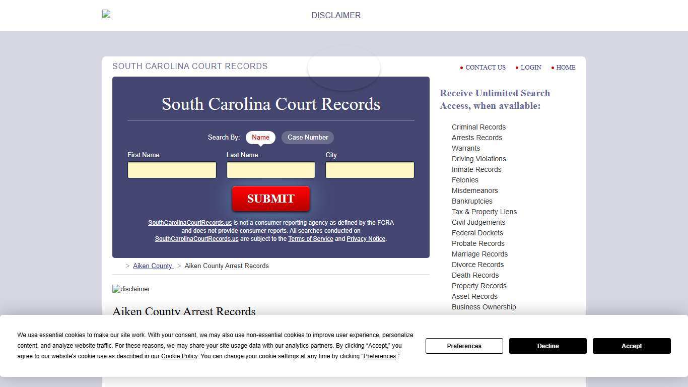 Aiken County Arrest Records | SouthCarolinaCourtRecords.us