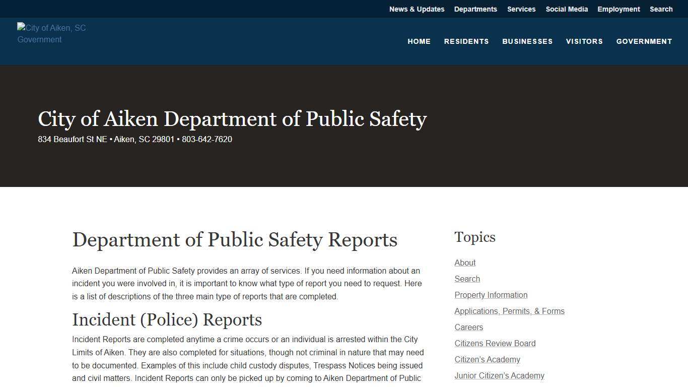 Public Safety Reports | City of Aiken, SC Government